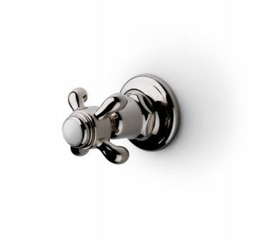Waterworks Etoile Volume Control Valve Trim with White Porcelain Hot Indice and Metal Cross Handle in Nickel