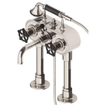 Waterworks Regulator Exposed Deck Mounted Tub Filler with 2.5gpm Handshower and Black Wheel Handles in Chrome