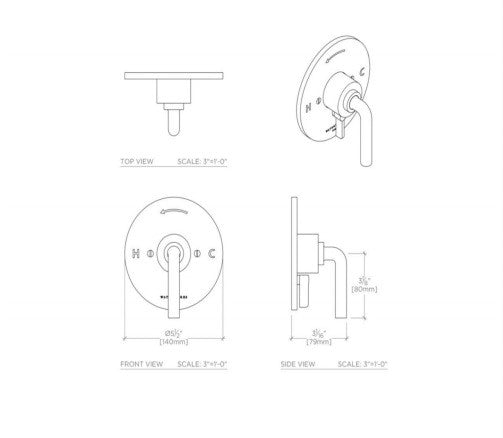 Waterworks Flyte Pressure Balance with Diverter Trim with Metal Lever Handle in Matte Black