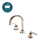 Waterworks Henry Gooseneck Three Hole Deck Mounted Lavatory Faucet with Metal Lever Handles in Nickel