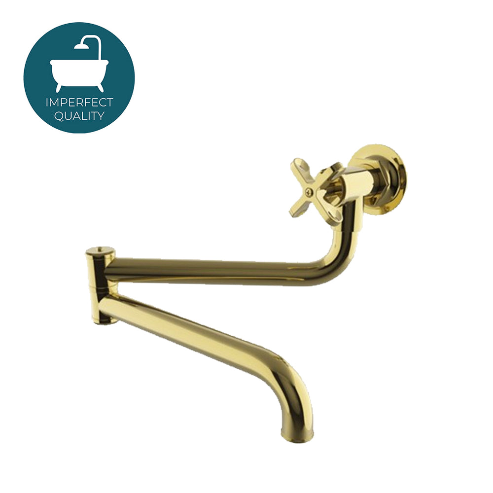 Waterworks Henry Wall Mounted Articulated Pot Filler, Metal Cross Handle in Brass