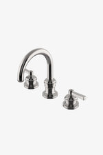 Waterworks Aero Gooseneck Three Hole Deck Mounted Lavatory Faucet with Metal Lever Handles in Chrome