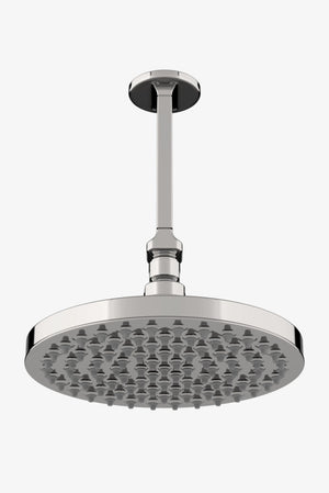 Waterworks Formwork Ceiling Mounted 8" Rain Shower Head, Arm and Flange in Nickel