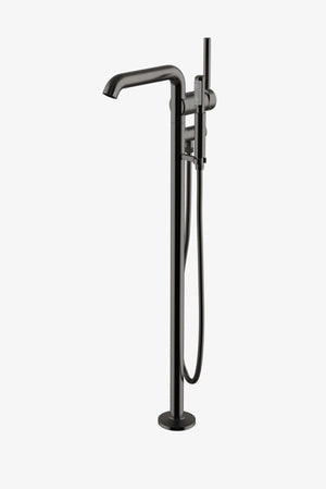 Waterworks .25 Floor Mounted Exposed Tub Filler With Handshower and Joystick Handle in Dark Nickel