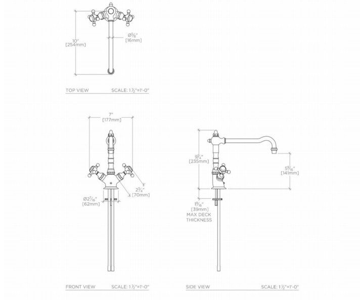 Waterworks Julia One Hole High Profile Kitchen Faucet, Metal Cross Han