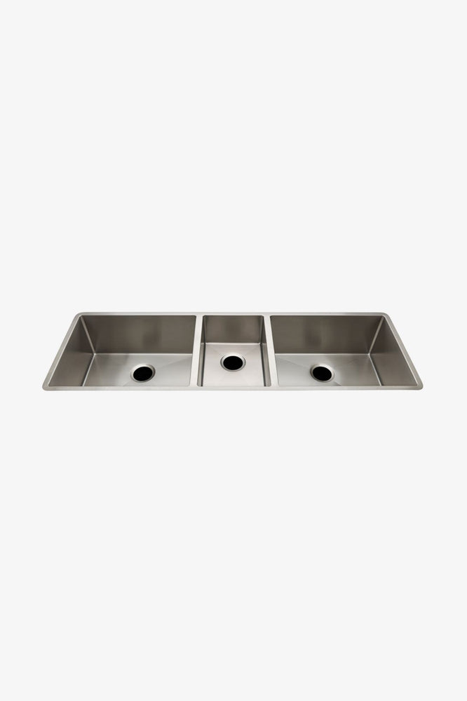 Waterworks Kerr 57 1/8" x 18 1/4" x 10" Triple Stainless Steel Kitchen Sink with Rear Drains