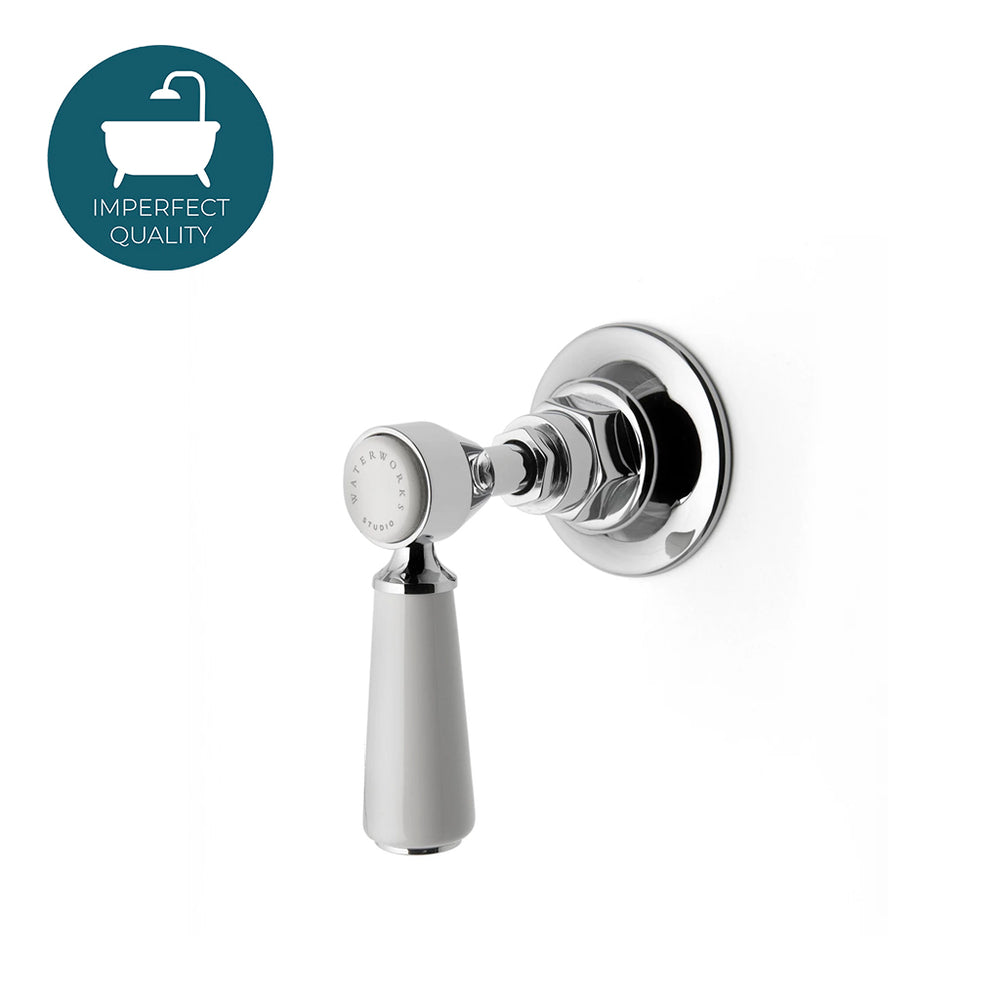 Waterworks Highgate Volume Control Valve Trim with White Porcelain Lever Handle in Nickel