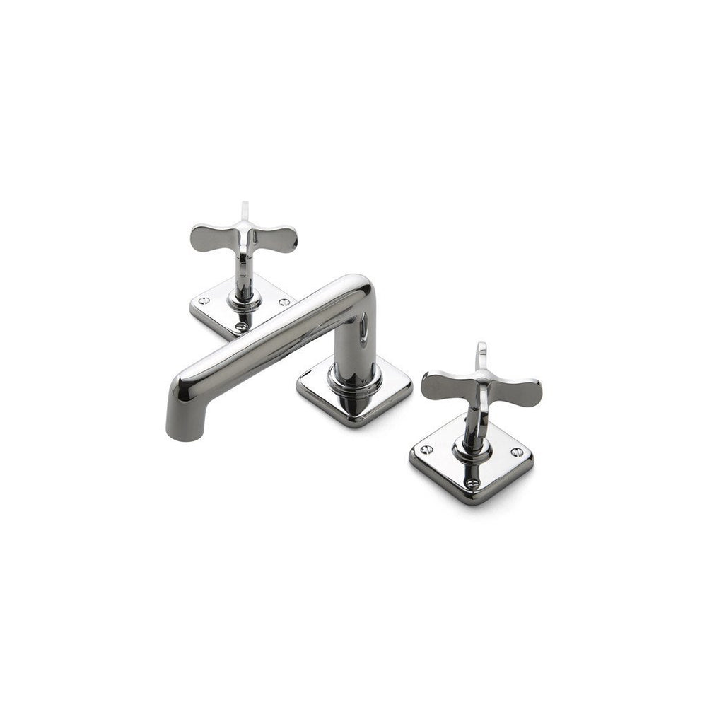 Waterworks Ludlow Low Profile Lavatory Faucet with Metal Cross Handles in Unlacquered Brass