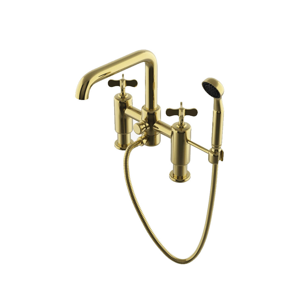 Waterworks Ludlow Deck Mounted Exposed Tub Filler with Handshower in  Brass