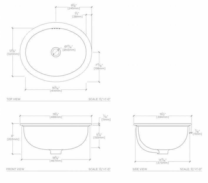 Manchester Undermount Oval 19 1/4" x 15 1/2" x 8" Bathroom Single Glaze Sink in Cool White