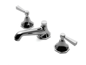 Waterworks Roadster Low Profile Three Hole Deck Mounted Lavatory Faucet with Metal Lever Handles in Nickel