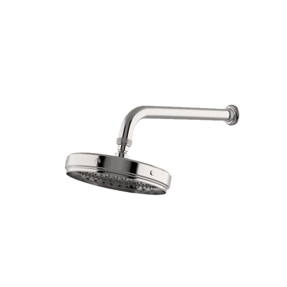 Waterworks R.W. Atlas 8 1/2" Shower Head, Arm and Flange with Fixed Spray in Brass