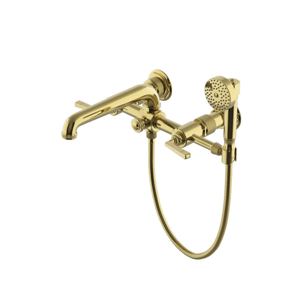 Waterworks RW Atlas Exposed Wall Mounted Tub Filler with Handshower in Brass