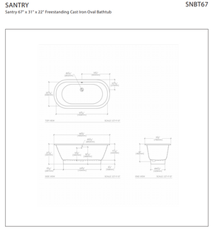 Waterworks Santry 67" x 31" x 22" Freestanding Cast Iron Oval Bathtub